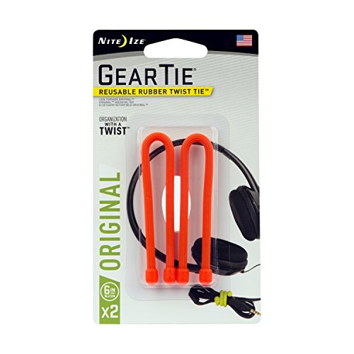 Nite Ize Original Gear Tie, Reusable Rubber Twist Tie, 6-Inch, Bright Orange, 2