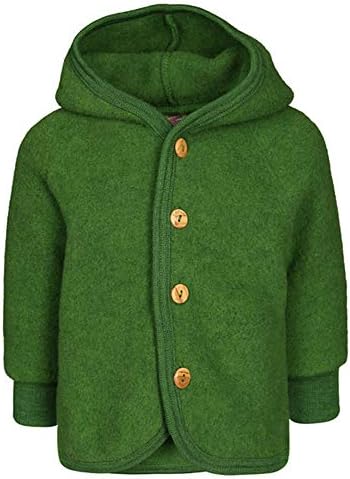 EcoAble Apparel Baby Toddler Warm Jacket Cardigan with Hood, 100% Organic Merino Wool Fleece, Sizes NB-2T (62-68cm/3-6 months, Green)