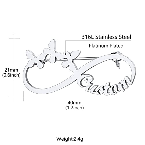 Custom4U Name Infinity Brooch Pin Personalized Stainless Steel Customized Name Tag Jewelry For Women #TOP5