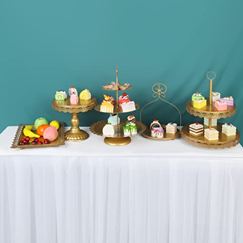Zumeler 5Pcs Gold Cake Stands Set Metal Round Cupcake Holder Cookies Dessert Display Plate Serving Tower Tray Platter With Handl For Baby Shower Wedding Birthday Party Decorating #TOP6