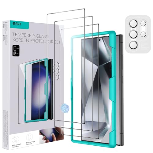 ESR Pack 3+1 Protector Pantalla Samsung Galaxy S24 Ultra, 3 Protectores Pantalla Cristal Templado y 1 Set Protectores Individuales Lentes, Bordes Curvos 2.5D, Cobertura Total, Resistente Arañazos