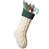 Nanou Christmas Stockings 18" Knitted Christmas Socks Family Holiday Decorations Great Big Stockings for Gift to Family, Friends and Kids (Ivory(Body)+Green(Mouth), Length 18",Pack 1)
