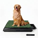 Pawise Dog Grass Pad with Tray, 20x25 Inch Artificial Turf Puppy Potty Pad, Indoor Outdoor Dog Toilet with Pull-Out Drawer & Free Garbage Bags, Dogg Litter Box for Potty Training