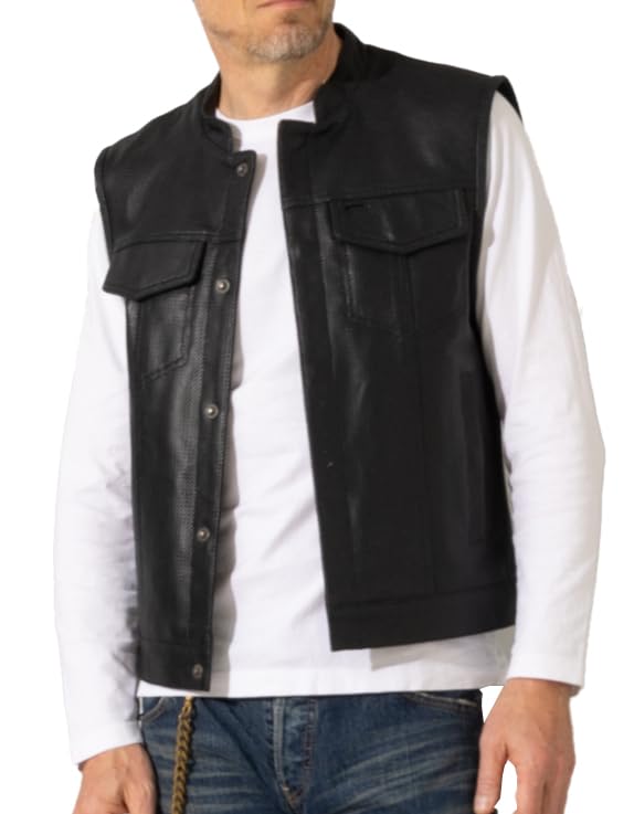 Amazon | [Liugoo Leathers] 本革 メッシュレザーバイカーベスト