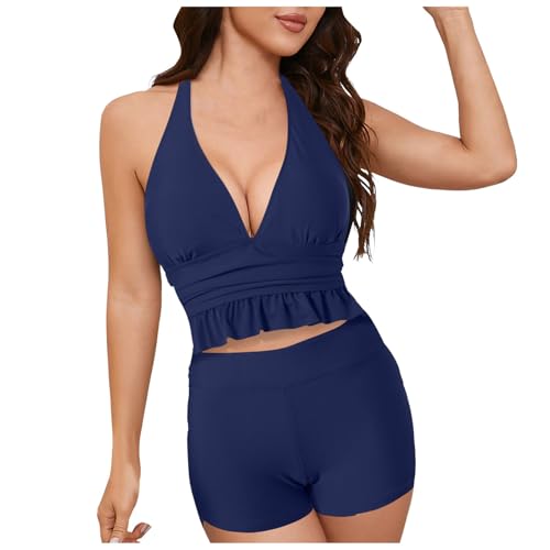 Conjuntos de Bikini de Talle Alto para Mujeres Trajes de Baño de Dos Piezas Deportivos Trajes de Baño de Corte Alto de Bloques de Colores Traje de Baño de una pieza Impreso Tono sobre Tono, azul, S