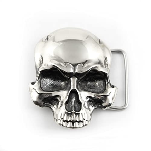 Skull belt buckle, Human skull solid silver belt buckle, 925 Sterling Silver belt buckle