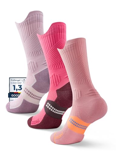 Juclise Bamboo Viscose Compression Running Crew Socks, Coolmax Moisture-Wicking Anti-Blister Hiking&Gym Athletic Socks (US, Alpha, Large, Regular, Regular, Sandy Melon+Watermelon+Dusty Pink)