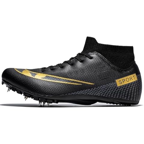 UVCDE Track Shoes-Men’s Sprint High Top Track and Field Shoes Youth Spikes Track Footwears Professional Running Spikes Shoes Jumping Sneakers for Boys Teenagers Adults Black Cover