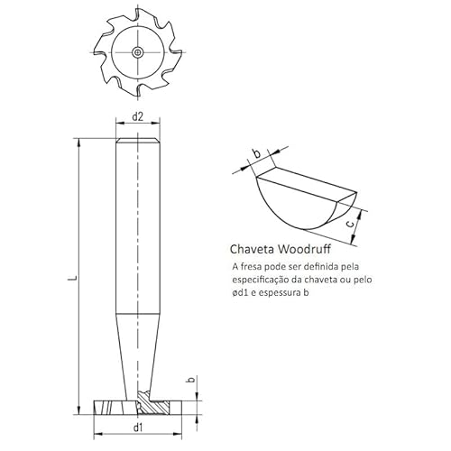 Fresa para Rasgo de Chaveta Haste Cilíndrica, Dentes Cruzados Tipo WOODRUFF - Med. 22,5 x 6,0mm - DI
