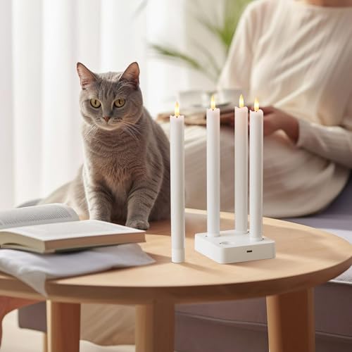 Image of Flameless Taper Candles with Rmote, 9.6 inch Real Wax Rechargeable Battery Operated Candles, Led Candle Flickering Candlesticks, Electric Candle for Home, Wedding, Party, Decor, White