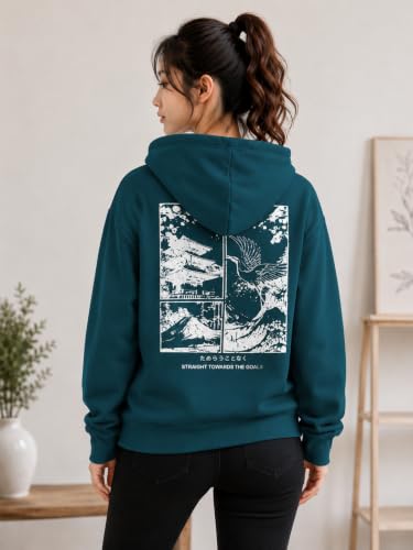 Image of Women's Oversized Hoodie Sweatshirt | Graphic Back Print Hooded Pullover | Long Sleeve Fleece Hoodie with Kangaroo Pocket | Casual Winter Wear