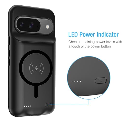 Image of Battery Case for Google Pixel 9 /9 Pro, 10000mAh Portable Protective Charging Case with Wireless Charging Compatible for Google Pixel 9 /9 Pro (6.3 inch) Battery Pack Charger Case with Carplay (Black)