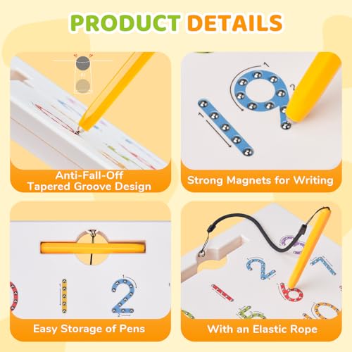 Image of GAMENOTE Magnetic Number Tracing Board Double Sided, Numbers 1-20 Writing | 2 in 1 preschool learning toy, handwriting practice, math manipulatives, educational numbers toy for toddlers kids ages 3+
