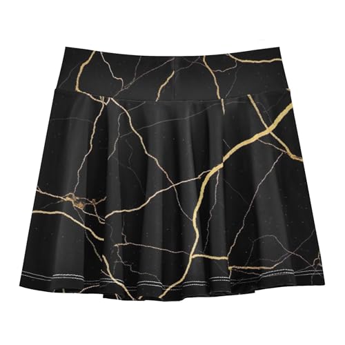 Girls' Shorts Athletic Skorts Gold Vein Marble Black Tennis Skirts for Kids 2 in 1 Teen Cheer 3t2
