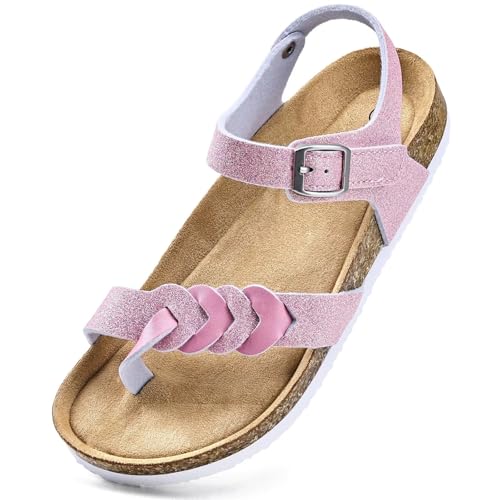 Image of Torotto Girls Boys Sandals with Cork Footbed Adjustable Buckle Summer Slides Flip Flops Open Toes Flat for Kids Toddler