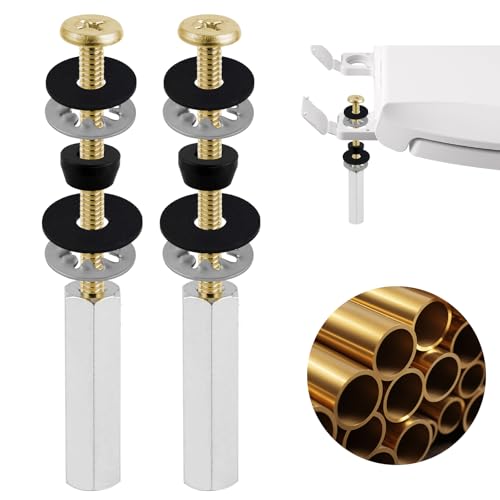 Universal Solid Brass Toilet Seat Screws 2 pcs Metal Toilet Seat Bolts, Heavy Duty Toilet Repair Screw Replacement with Extra Long Stainless Steel Downlock Nuts, Rubber Gaskets, Easy to Install