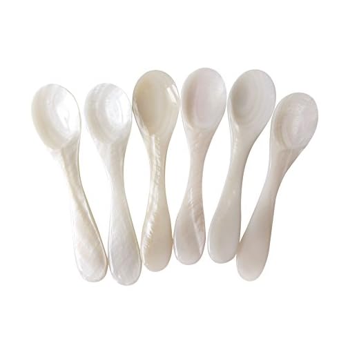 Marycrafts Set of 6 Mother of Pearl MOP Caviar Spoons W Round Handle (White With Box)