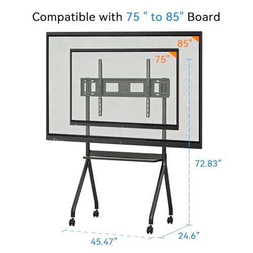 Image of Mobile Smart Board Stand with Wheels, Height Adjustable Interactive Whiteboard Cart for 75 /85'' Screens