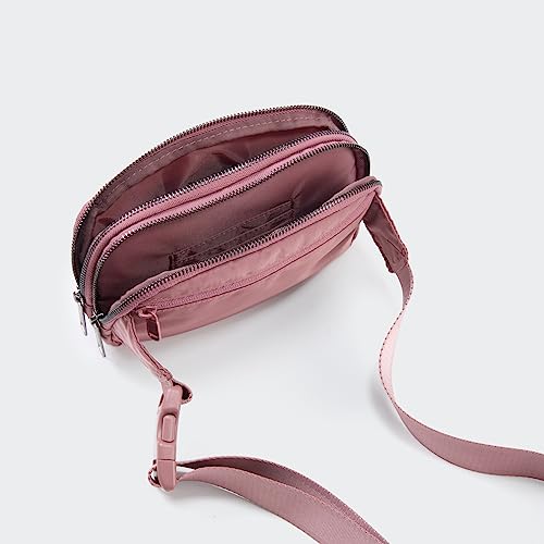 Image of Pander Everywhere Belt Bag for Women, 5 Zipper Pockets Nylon Crossbody Fanny Pack Purse (Dune Pink)