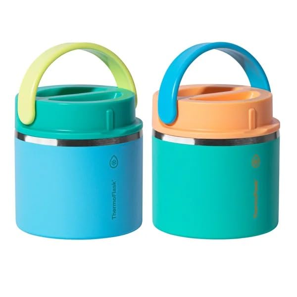 Thermoflask 20 oz Insulated Food Jar, 2-Pack, Pink and Blue, Hot 12 Hours Cold 24 Hours (Blue and Green)