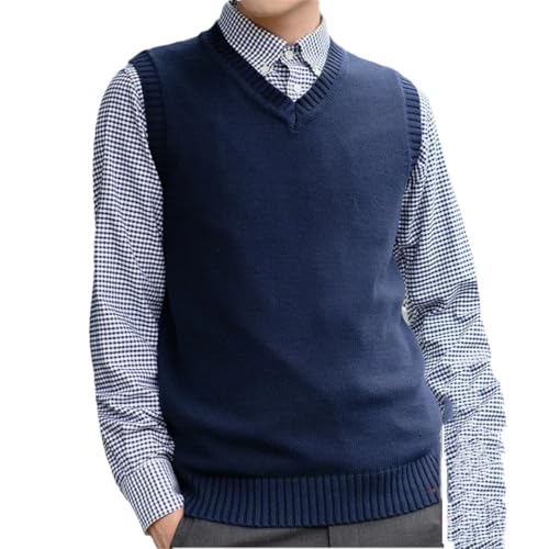 TdvcpmkkMen's Cotton Sweater Vest Warm Thick V-Neck Sleeveless Pullover Knitted Sweater Vest
