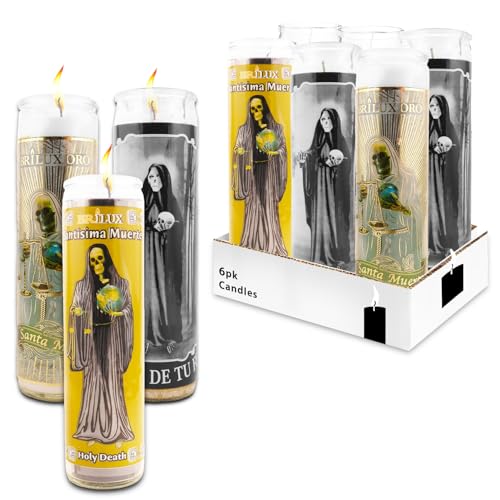 6 Pack Santa Muerte 8 Inch Black and White Religious Candles - 6 Holy Death Candles for Vigils, Prayers, Blessing Ceremonies, and More | Santa Muerte Veladoras Devocionales