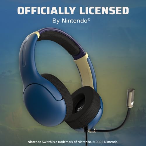 Image of PDP Airlite Wired Gaming Headset for Nintendo Switch 2, Switch Lite, OLED | Flexible Noise-Cancelling Mic, Lightweight Design, Soft Ear Cushions, On-Ear Volume Controls, Zelda Hyrule Blue Edition