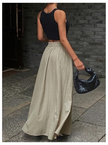 Milumia Women's High Waisted Flared A Line Maxi Skirt Elegant Loose Fit Long Skirts3