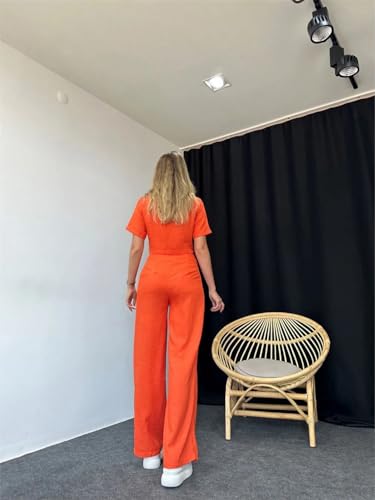 Wjnvfioo Crop Tank Top Wide Leg Pants Set Summer Vintage Boho High Waist Loose Work Suit 7