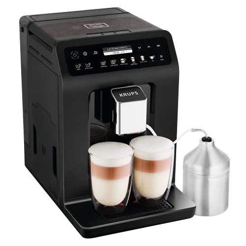 Krups EA8948 Evidence Plus Kaffevollautomat, Neues XL OLED-Farbdisplay, Barista Quattro Force Technologie, 16 Kaffee-Variationen, 3 Tee-Variationen, One-Touch-Cappuccino Funktion schwarz-metallic