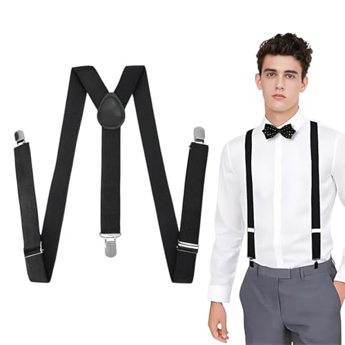 GNALIA Tirantes Para Pantalones Hombre Elegante Retro, Ajustable Con Clips Extra Fuertes 2.5Cm Tres Puntas, Accesorio Para Traje De Negocios Boda Y Fiesta, 1 Unidad