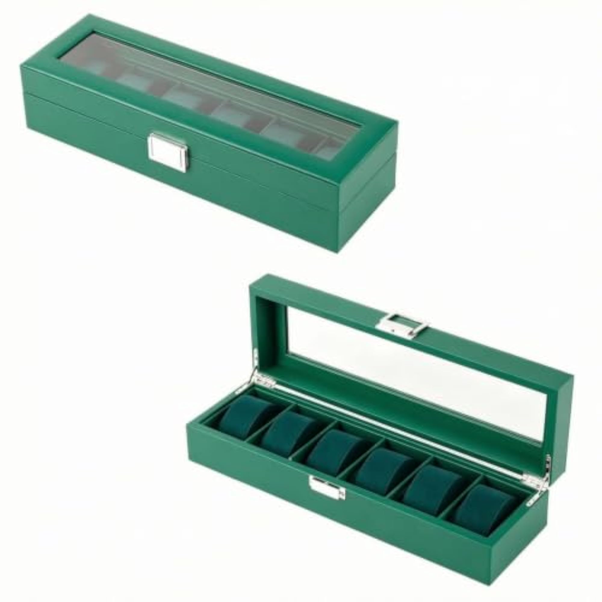 Metal Clasp Clear Top Watch Box with 6 Slots
