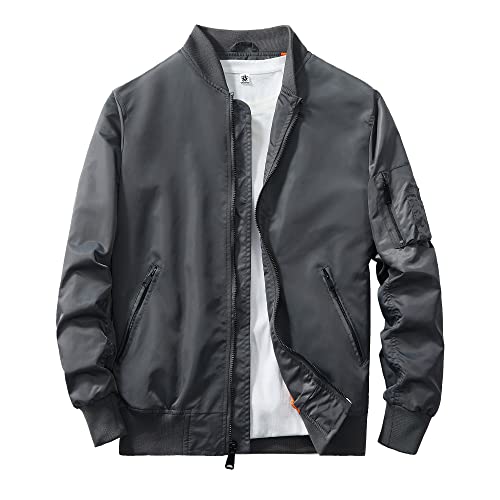 URBANFIND Jaqueta esportiva masculina slim fit, leve, casual, bomber, Nylon cinza, GG