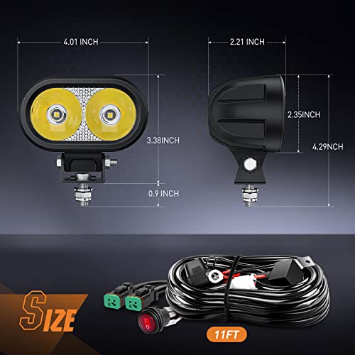 Image of Nilight 2 PCS 4 Inch 2100LM Super Spotlight Motorcycle LED Pods | Built-in EMC, for Driving Offroad Fog Lights with 16 AWG DT Wiring Kit for Motorbike SUV ATV Truck Boat Tractor Forklift