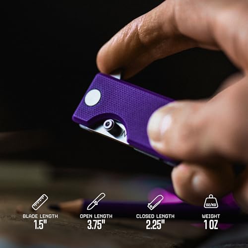 Image of WESN Microblade Premium Folding Pocket Knife - 1.5 inch D2 Steel Blade, Compact Titanium EDC Knife with G10 Handle, Manual Thumb Stud, Deep Carry Clip - Lightweight Everyday Carry (Violet /Titanium)
