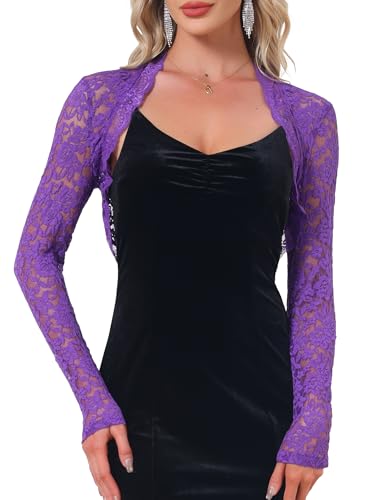 Image of Allegra K Floral Lace Bolero Shrug for Women Elegant Long Sleeve Sheer Cropped Lace Cardigan