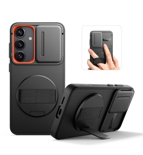 Coque Samsung Galaxy S25 avec support rotatif 360 et protège-caméra noir
