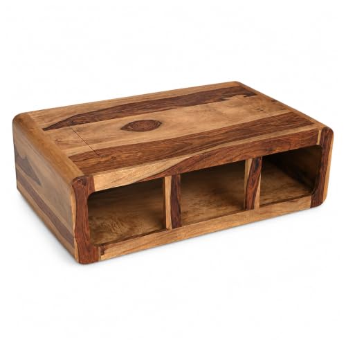 Image of SONA ART & CRAFTS Sheesham Wooden Center Coffee Table for Living Room Home with Shelf Storage | Wooden Coffee Table | Center Table for Living Room | Tea Table | Natural Teak