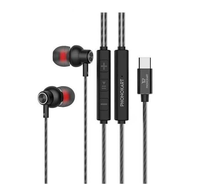 Image of PHONOKART Speed Premium Type C Earphone with Mic for Oneplus 7 7Pro 7T 8 8T 8Pro Nord Noise Isolating Earphones USB C-Type Port (Work with Phones Without 3.5mm Audio Jack) (Black)