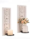 Walasis Rustic Candle Sconces Wall Decor Set of 2 - White Farmhouse Art Distressed Thickened Candles Shelf for Bathroom Bedroom Fireplace - Wood Wall Candle Holders for Pillar Candles Plants