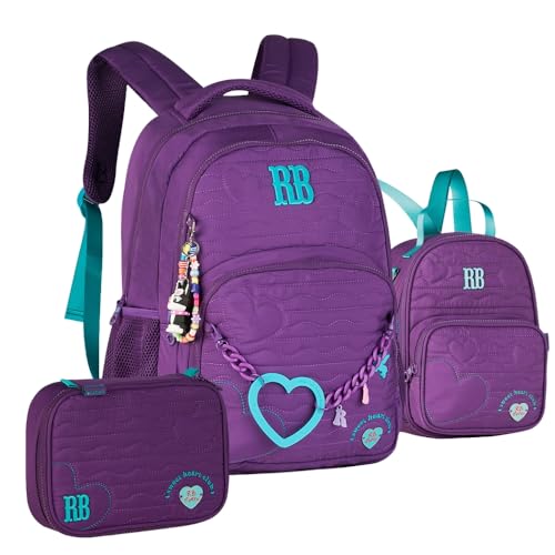 Kit Mochila Rebecca Bonbon Matelassê Corações com Lancheira e Estojo Coleção 2026 RB27010 (ROXO)