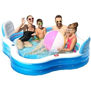 QPAU Inflatable Swimming Pool with 2 Seats and Backrests, 80″ L x 80″ W x 27″ D Large Full-Sized Family Pools for Kids and Adults for Backyard, Garden, Outdoors