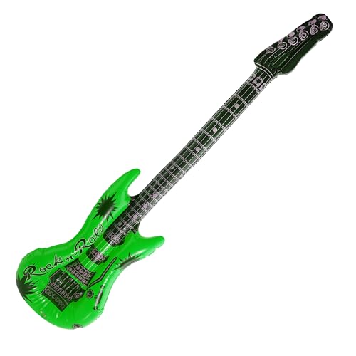 Chitarra elettrica gonfiabile verde fluo, colore verde e nero, perfetta per feste a tema musicale ed eventi in maschera