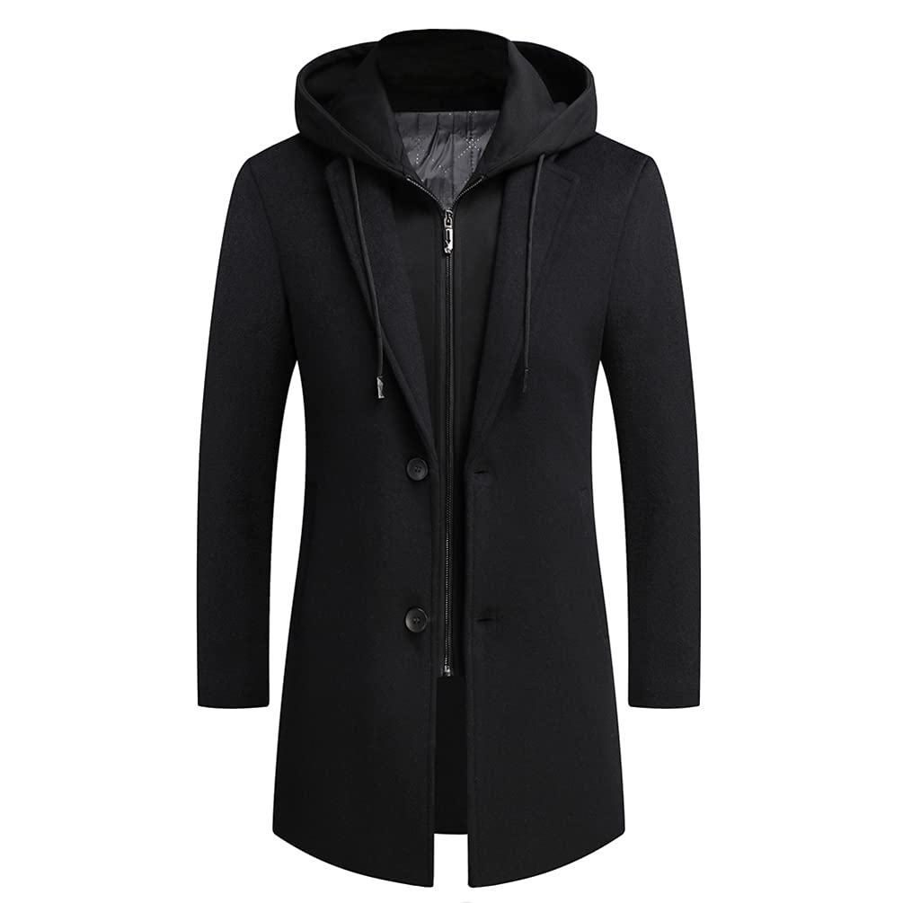 Luckyone Wintermantel Herren Mantel Slim Fit Lang Wollmantel Business Mantel mit Stehkragen Herren Winter