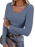 Photo Gallery chicrise t-shirt a maniche lunghe da donna con scollo a u top basic slim fit skims leggera a coste camicetta lavorata a maglia, grigio blu, xl Photo Gallery chicrise t-shirt a maniche lunghe da donna con scollo a u top basic slim fit skims leggera a coste camicetta lavorata a maglia, grigio blu, xl