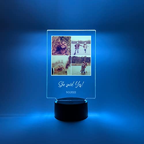 Personalized Photo Collage Picture 3D Led Engraved Name /Words Custom 16 Colors Light Up Sign Acrylic Plaque Stand Night Table Lamp Mom Dad Boys Girls Birthday Anniversary Father's Day Wedding Gift #TOP3