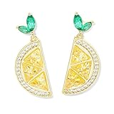 Lemon Earrings for Women 18K Gold Plated Statement Fruit Dangle Fun Earrings Cubic Zirconia Yellow Jewelry Gifts for Teen Girls