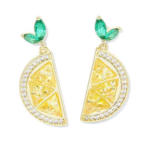 Lemon Earrings For Women 18K Gold Plated Statement Fruit Dangle Fun Earrings Cubic Zirconia Yellow Jewelry Gifts For Teen Girls #TOP29