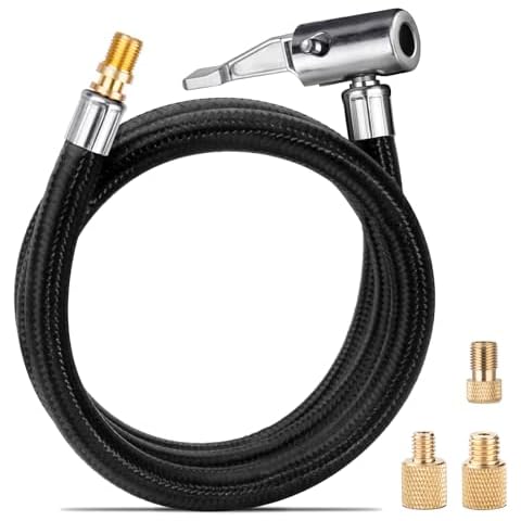 LUMITECO 31" Upgraded Lengthened Tire Inflator Hose Adapter &Converting Nuts, Lock On Air Chuck with Hose and Tire Schrader Valve Fine Thread, for tire pump's Twist On Convert to Lock On Connection Cover
