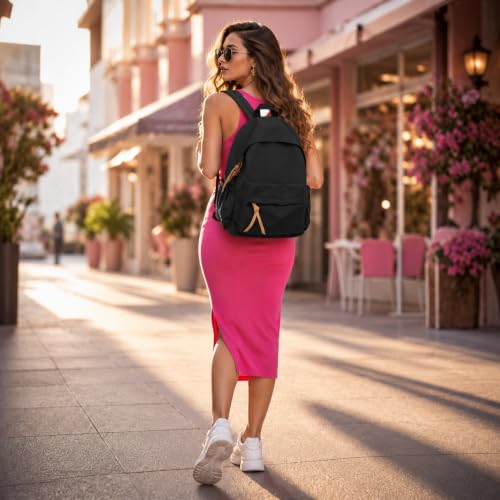 Image of URBAN HIKE Women's Black Backpack | Stylish Leather Look College, Office & Travel Bag for Girls | Spacious Casual Daypack with Front Pocket